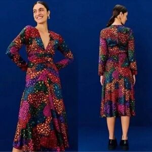 Farm Rio • Midi Dress • Rainbow Hearts • Multicolor • Long Sleeve • Small